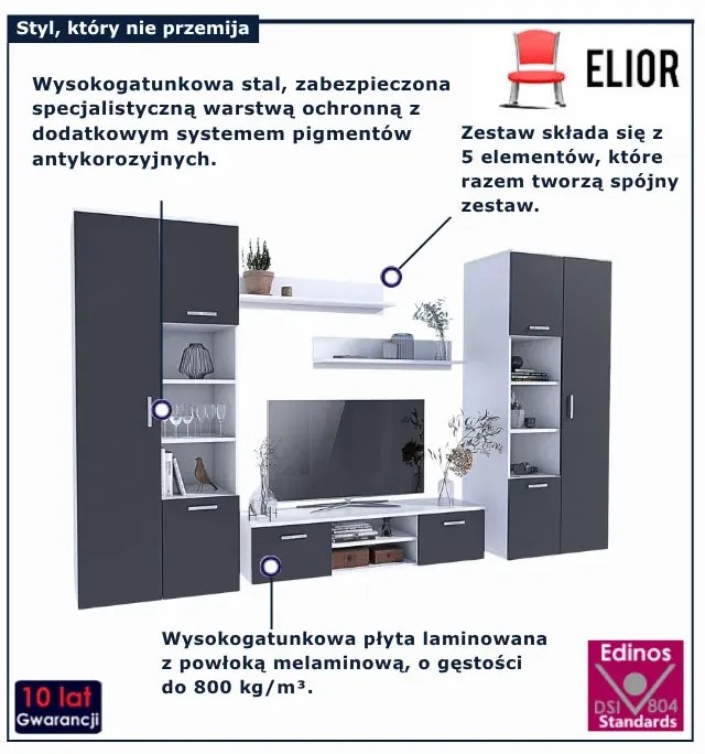 Meblościanka do pokoju biała + czarna - Armo 5X