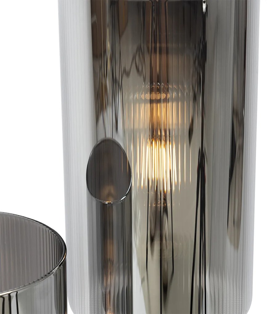 Lampa stołowa art deco czarna z przydymionym szkłem 2-światła - Laura