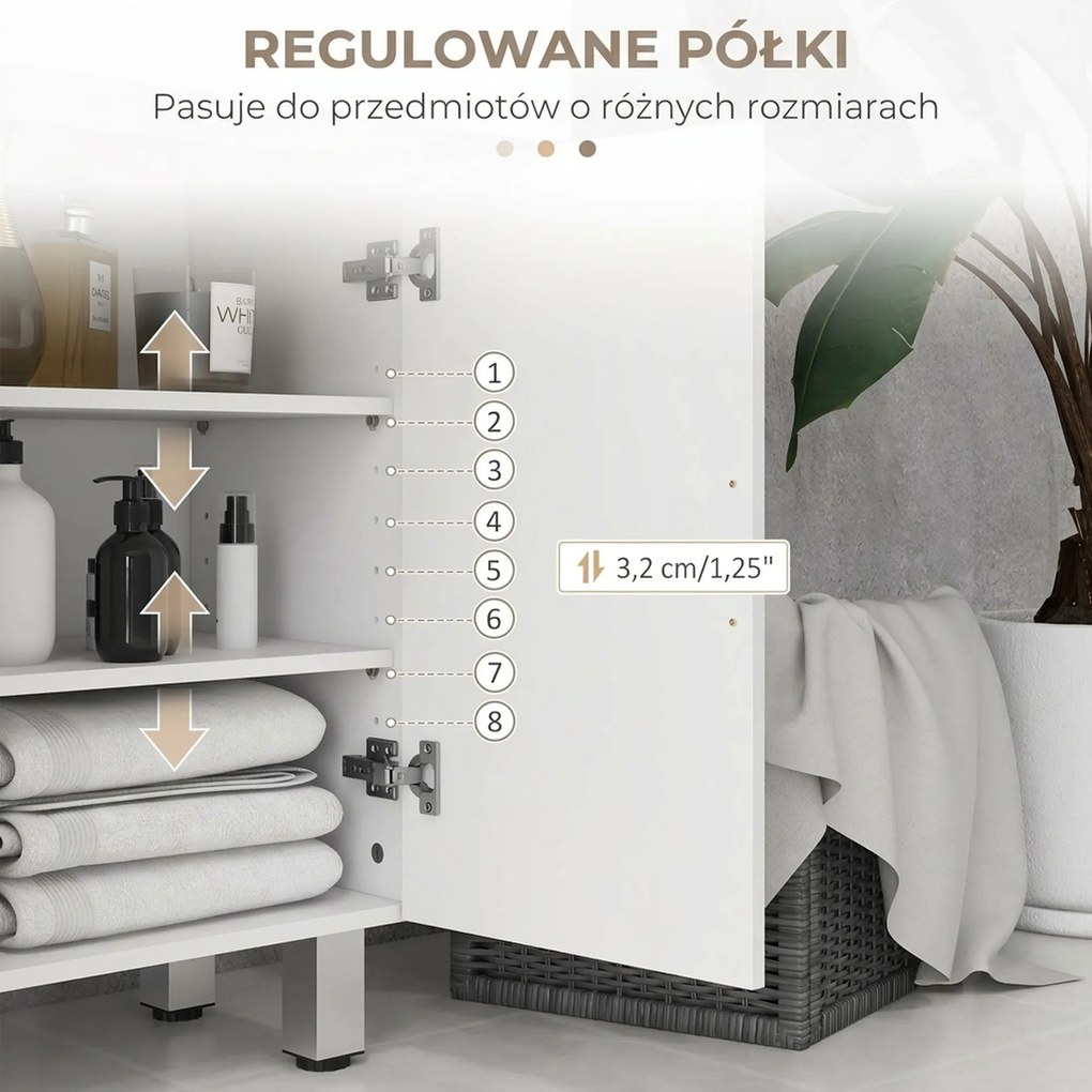 kleankin Szafka Łazienkowa, Komoda, 2 Szuflady, Regulowana Półka, Drewno, Biała