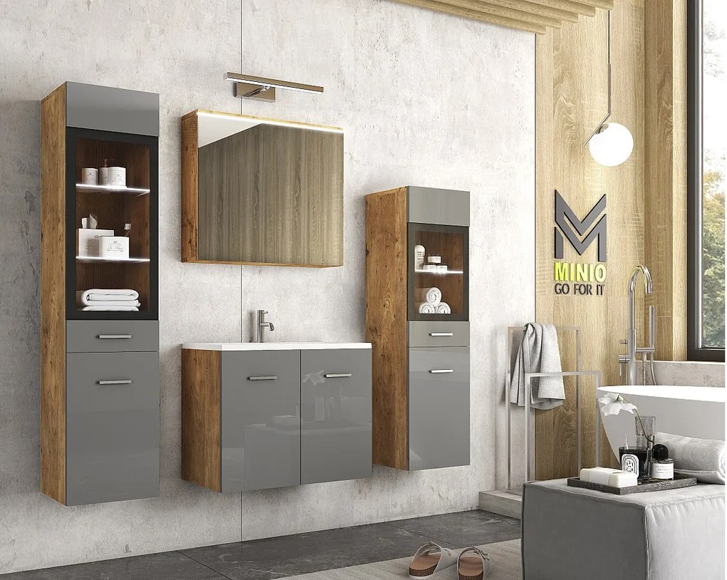 MINIO go for it, Meble łazienkowe MARIT II w kolorze kasztan wrocławski/szary połysk
