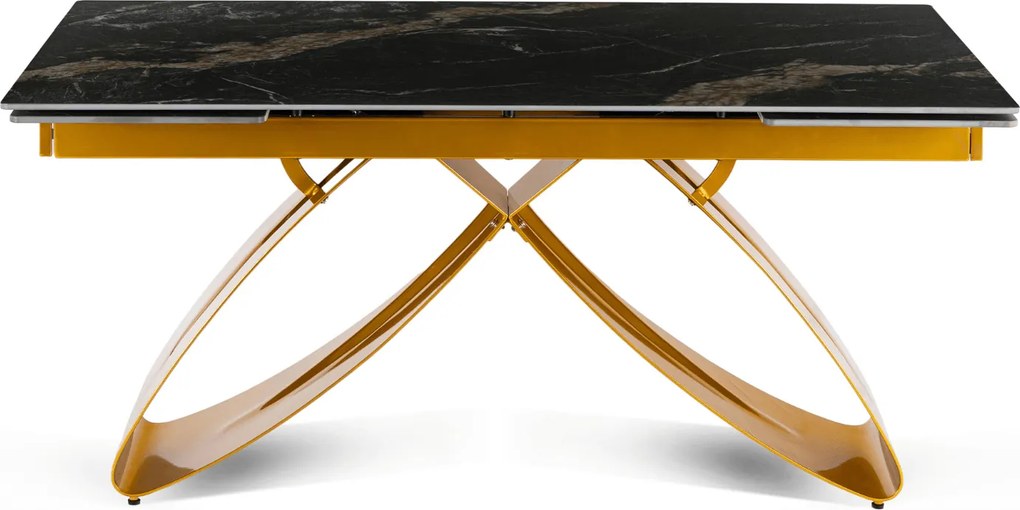 Zestaw Stół Rozkładany LUIGI 160-240 cm Czarny Marmur/Złoty i 4 Krzesła Tapicerowane YORK Czarne Glamour
