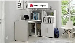 Narożne biurko LEON z miejscem do przechowywania i półkami – kolor biały