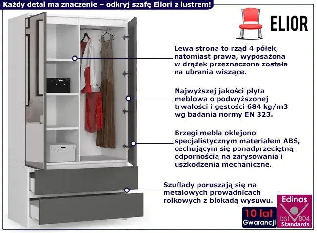 Nowoczesna dwudrzwiowa szafa biały + szary K6-A85
