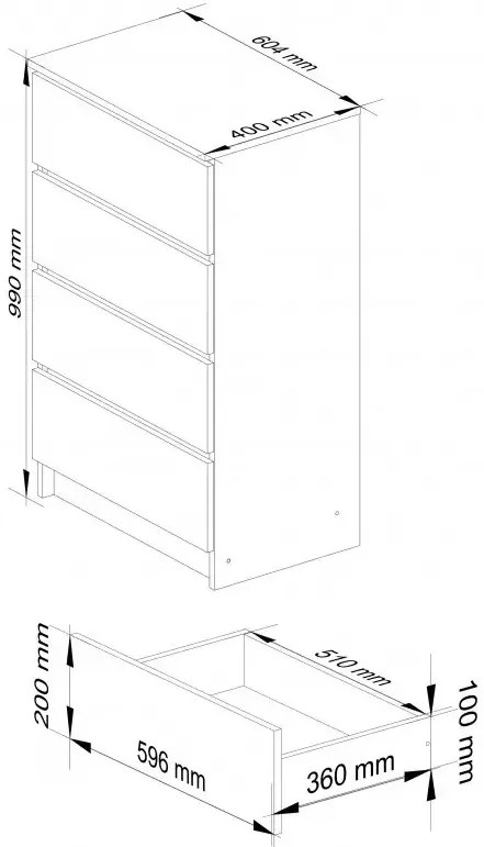 Komoda skandynawska do sypialni dąb artisan biały + E1-E43
