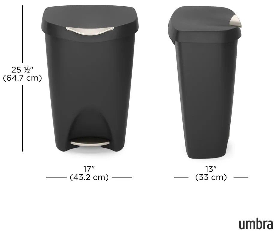 Czarny plastikowy kosz na śmieci z pedałem 50 l Brim – Umbra