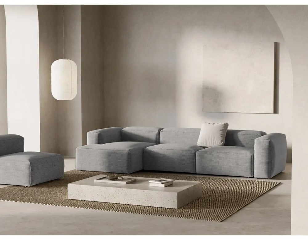 Jasnoszary sztruksowy narożnik (lewostronny/z szezlongiem) Bergamo – Cosmopolitan Design