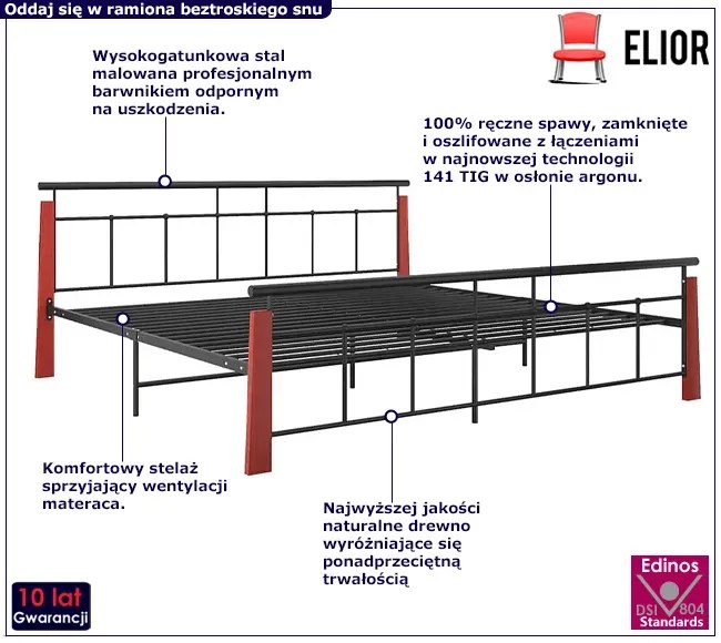 Łóżko metalowe vintage czarny + ciemny dąb 200x200 cm D6-W51