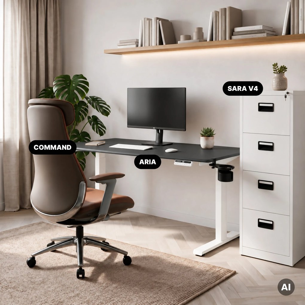 Biurko elektryczne z regulacją wysokości ergonomiczne biało-antracytowe,1400x700 mm: ARIA