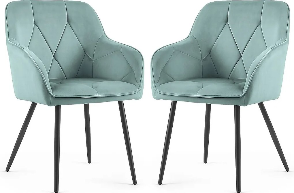 2x Welurowe krzesło tapicerowane pikowane Turkusowe DIAMANTE Czarne nogi