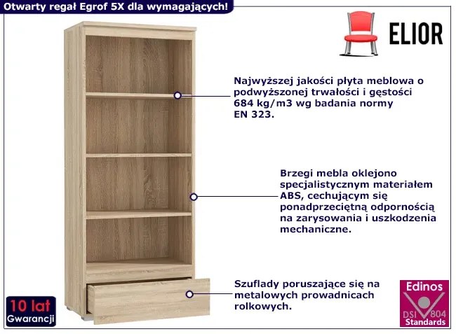 Klasyczny regał z szufladą dąb sonoma - Egrof 5X