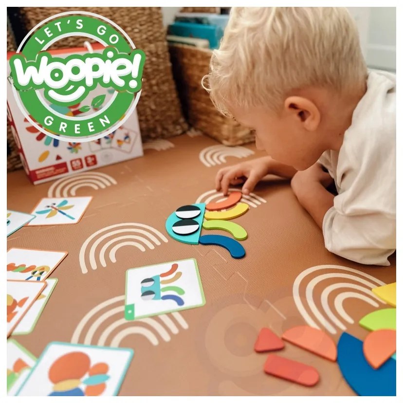 Woopie green drewniana układanka montessori 40 wzorów do odtworzenia 55 el. certyfikat fsc