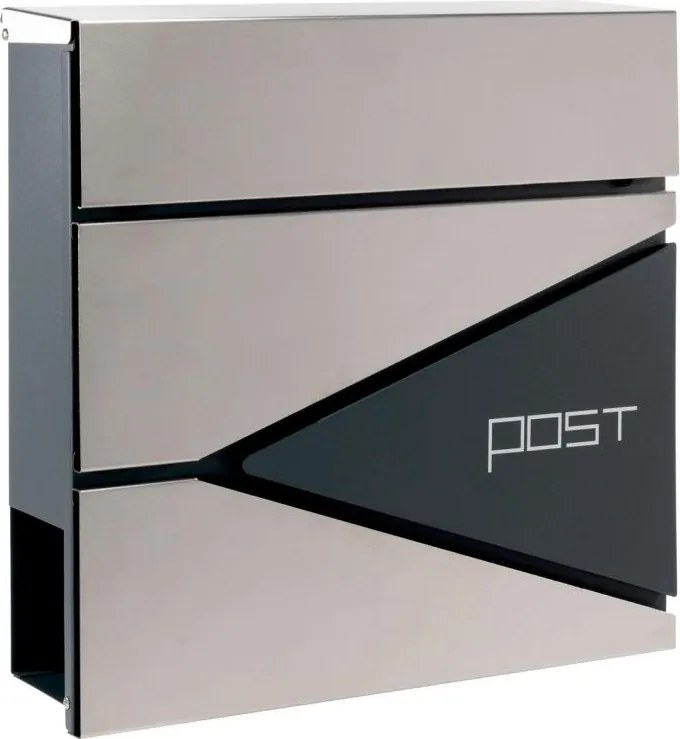 Skrzynka na listy z przegrodą na gazety, srebrna, 2 klucze