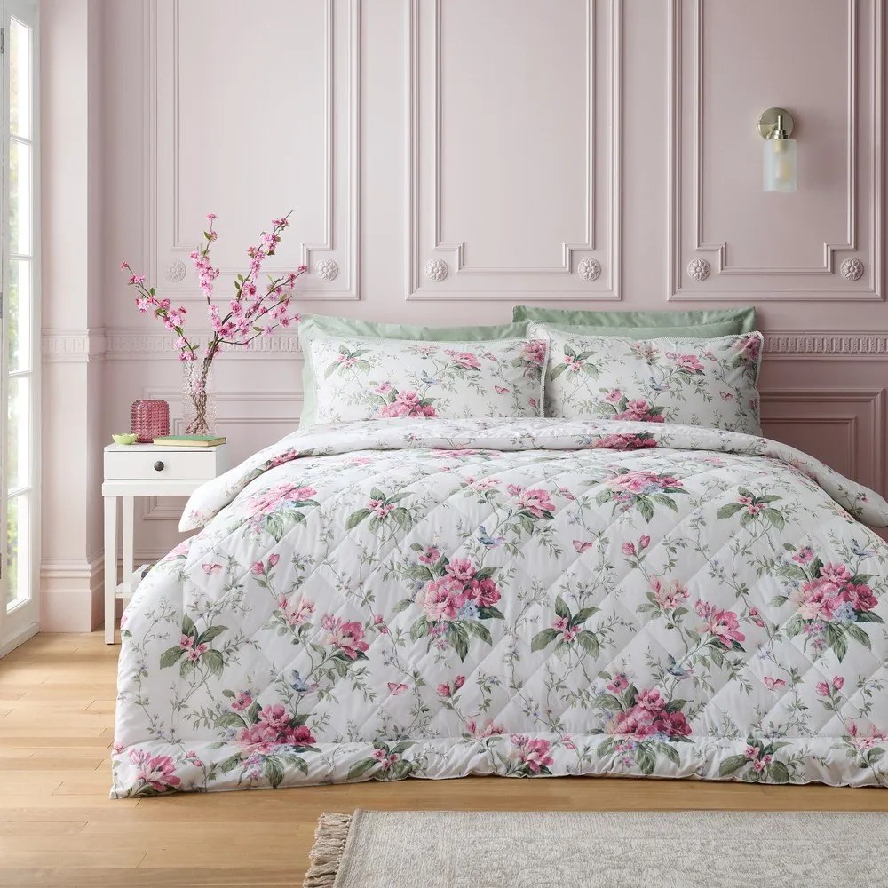 Kremowa narzuta pikowana 200x200 cm Bridgerton Penelope Floral – Catherine Lansfield