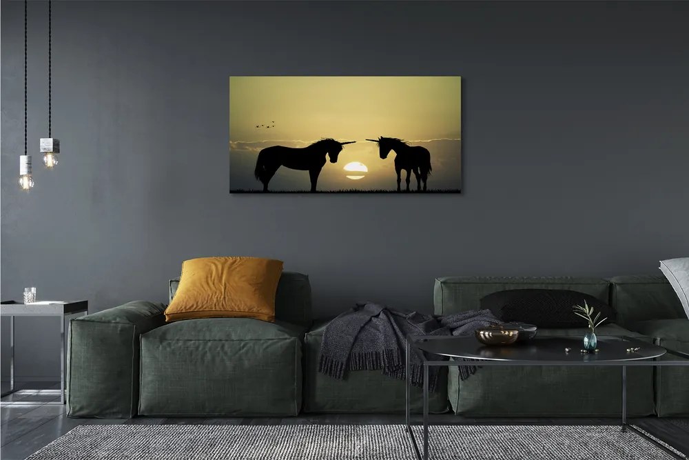 Fotoobraz na płótnie Jednorożce o Zachodzie Słońca
