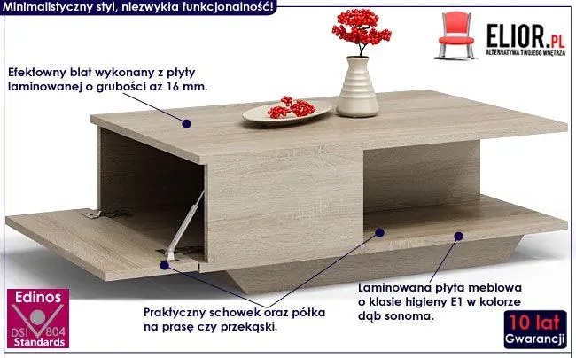 Nowoczesny stolik kawowy - Noka dąb sonoma
