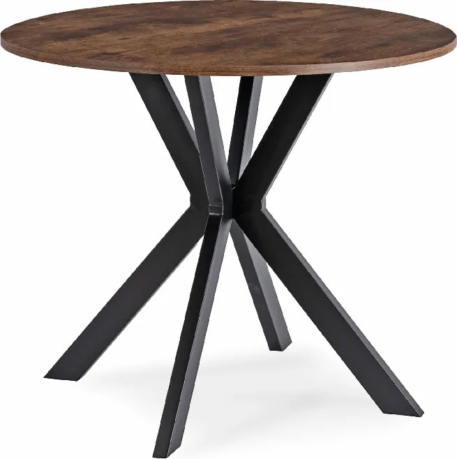 Zestaw Stół Okrągły LAUREN 90 cm Dąb Rustykalny/Czarny i 4 Krzesła PERU Brązowe Welurowe