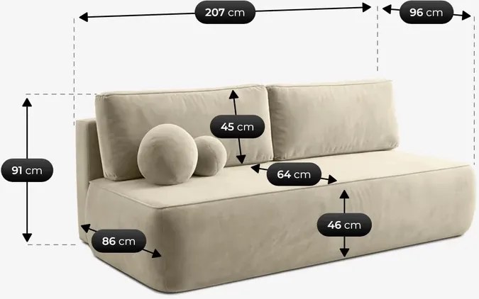 Sofa z Funkcją Spania ARVETO Kremowa Welurowa Nowoczesna