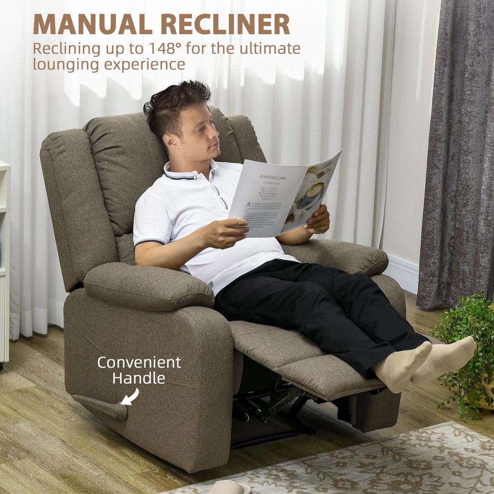 HOMCOM Fotel Relaksacyjny, Funkcja Leżenia i Podnóżek, Regulowany, do 150 kg, Stelaż Stalowy, 90 x 96 x 98 cm, Brązowy