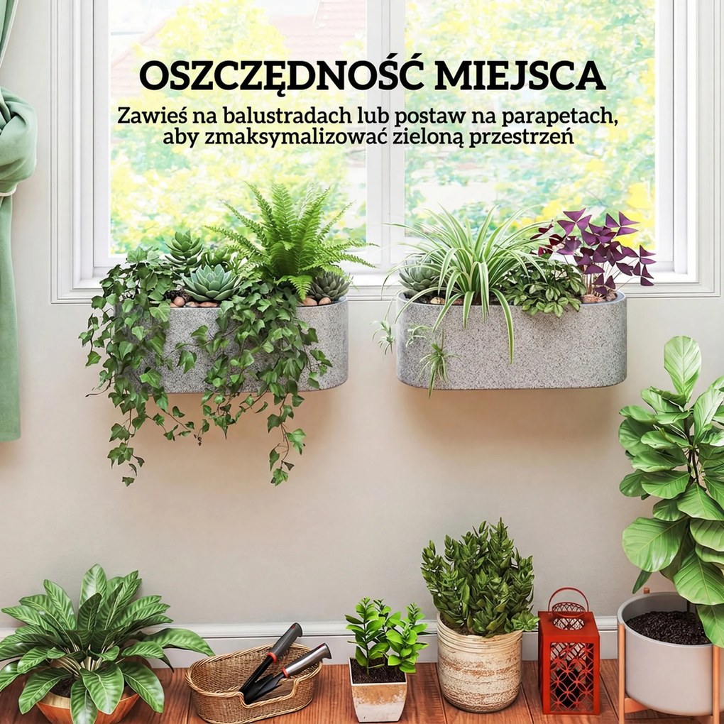 Outsunny Zestaw 2 Donic Wiszących z Systemem Drenażu i Haczykami 42 x 16 x 15 cm Jasnoszary | Aosom PL
