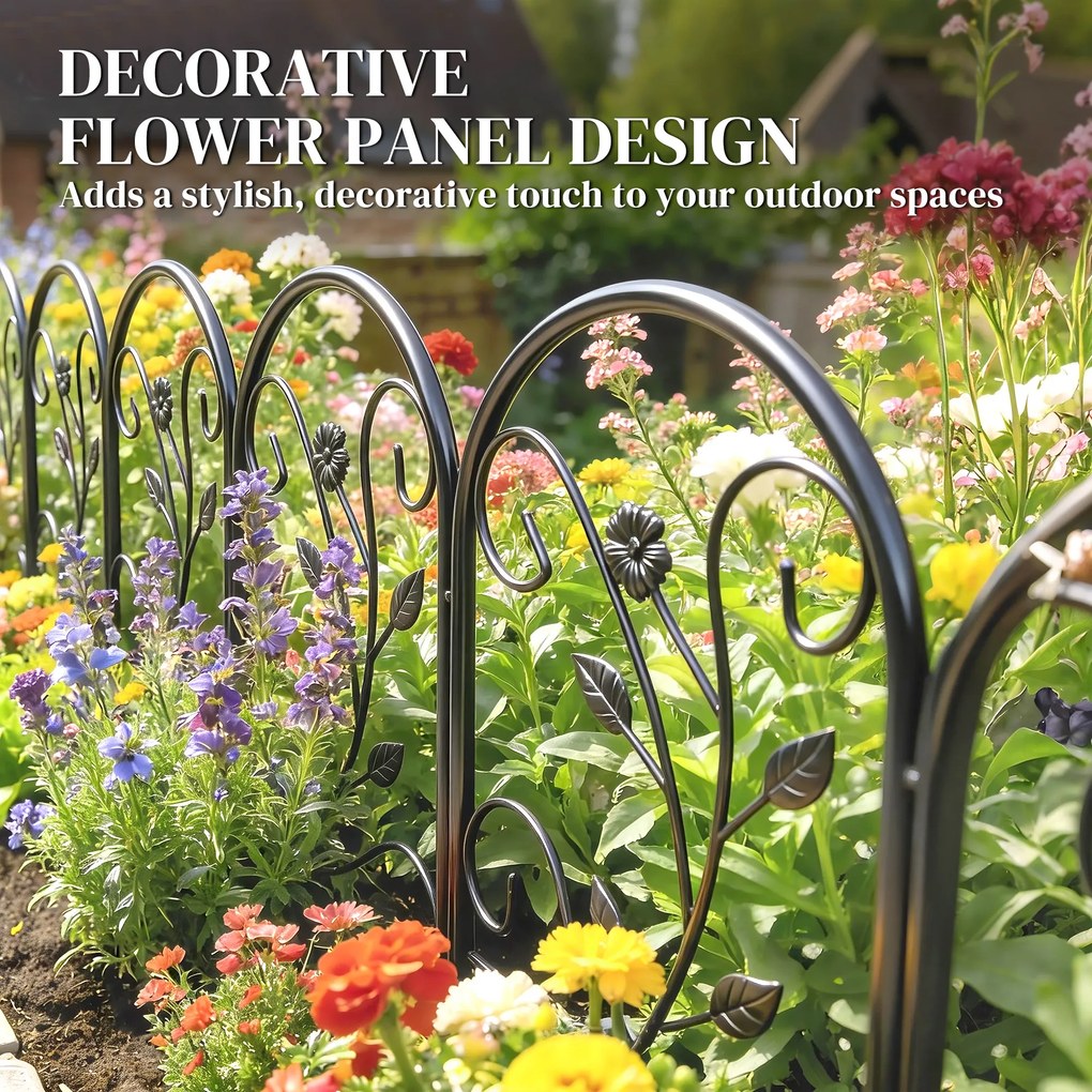 Outsunny Płot ogrodowy z metalu 80 x 60 cm Dekoracyjny płot kratowy zestaw z nogami do ogrodu, kwietników, bariera ochronna Czarny | Aosom PL