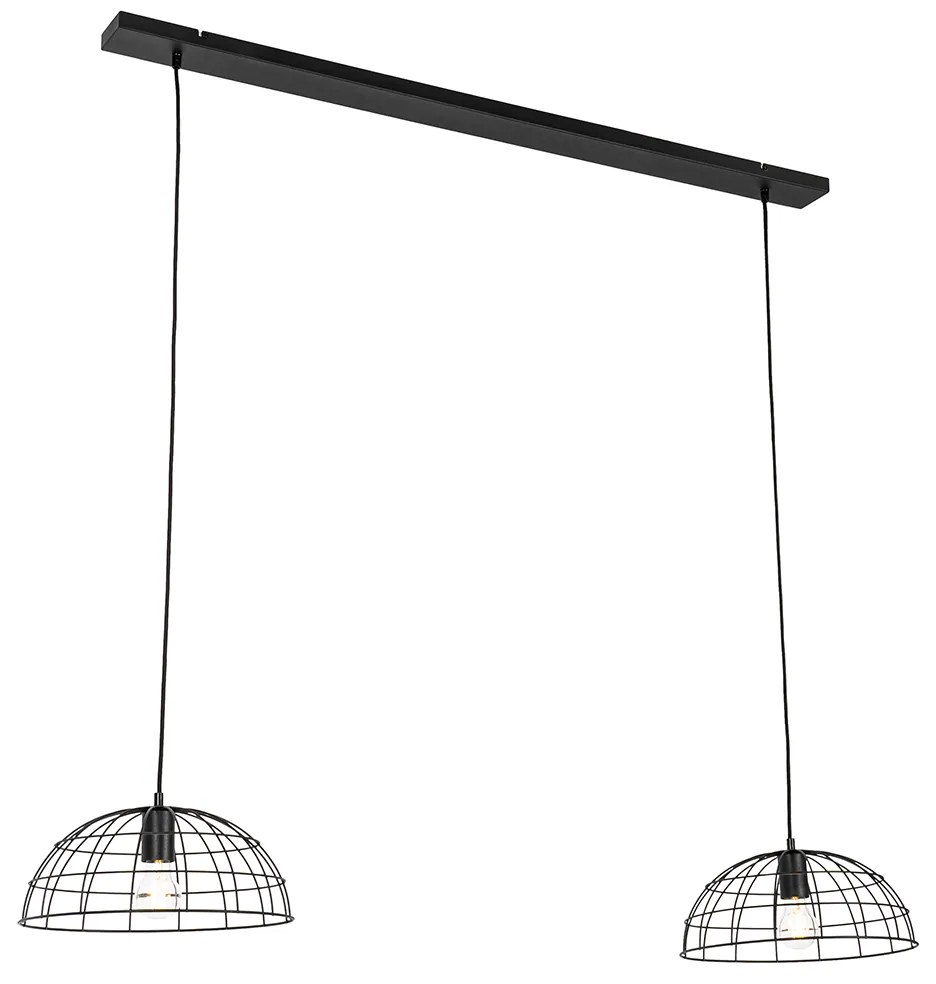 Industrialna lampa wisząca czarna 2-światłowa - HanzePrzemysłowy Oswietlenie wewnetrzne