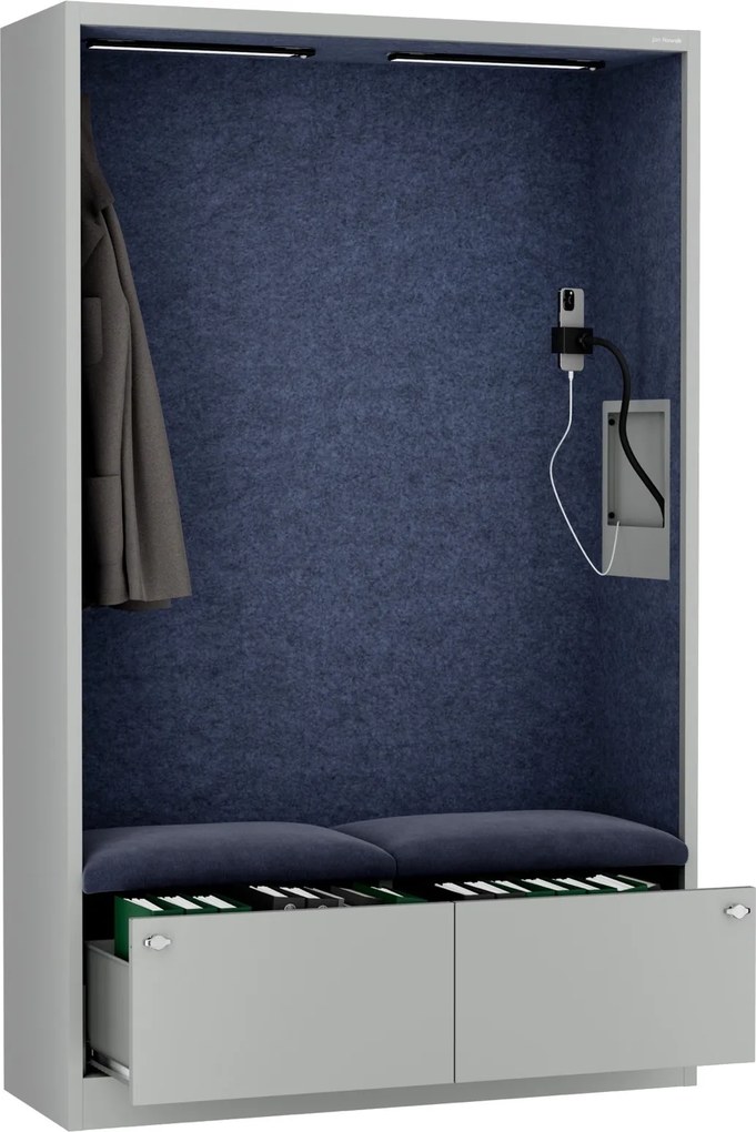 Szafa akustyczna do biura i szkoły Sally MentalBox, 115 x 40 x 185 cm, szary/granatowy