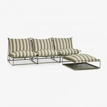 Modułowa Sofa Ogrodowa 3-częściowa Z Pufem Rozkładanym Amaro Beż Tapioki - Głęboka Oliwkowa Zieleń - Sklum