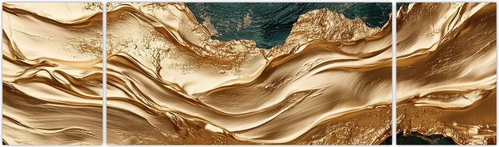 Obraz - Zielona abstrakcja ze złotem II. (170x50 cm)