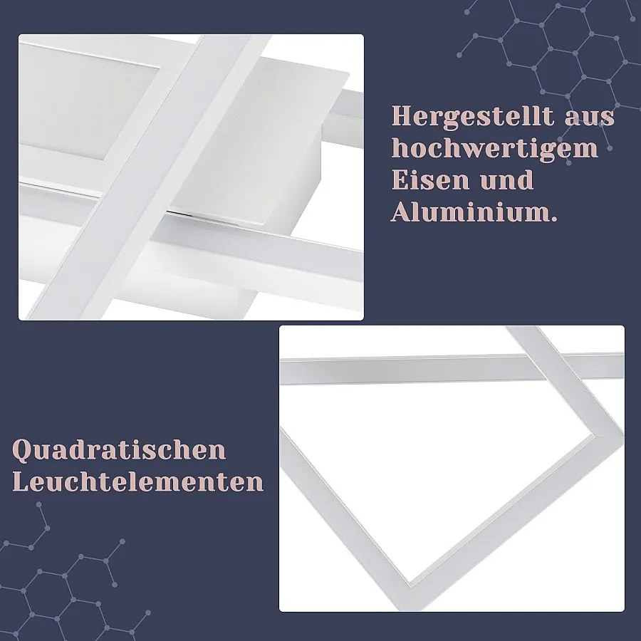 NETTLIFE Lampa sufitowa LED z możliwością przyciemniania 50W biała z pilotem nowoczesny design salon sypialnia geometryczny do przedpokoju kuchennego