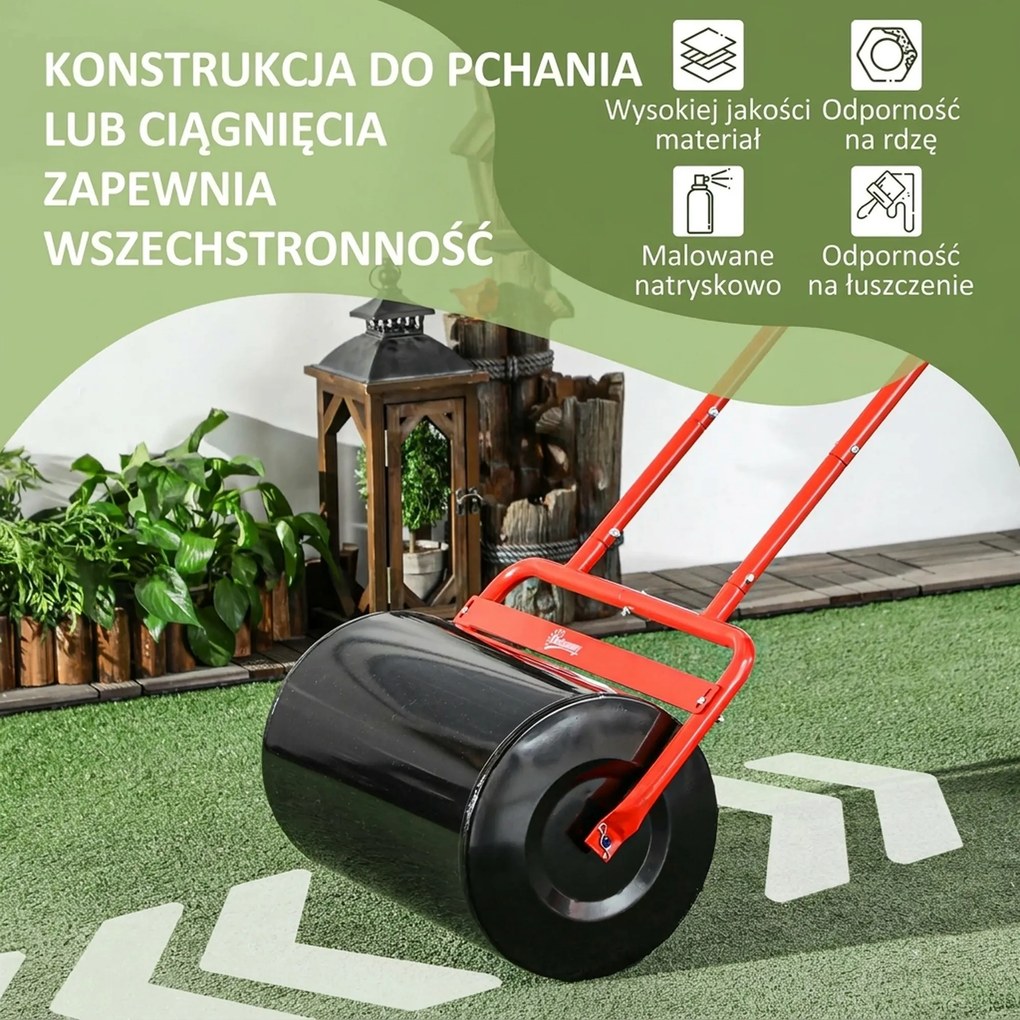 Outsunny Praktyczny Wał Ogrodowy, Ręczna Rolka do Traw, Wał do Trawy, Wałek Ogrodowy, Elastyczny, ze Stali, 58Dł x 32,5S x 113W cm, Czerwony