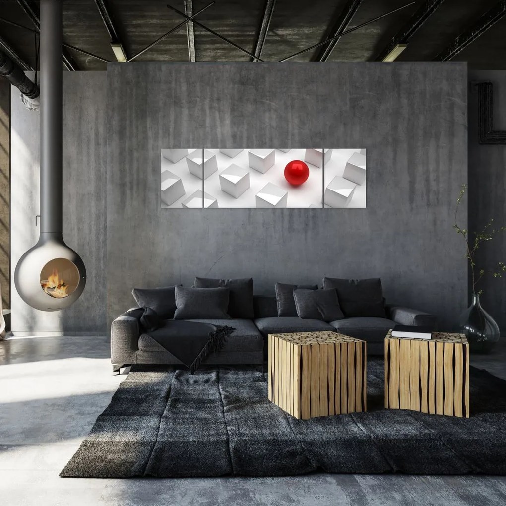 Obraz abstrakcji - sześcian z kulą (170x50 cm)