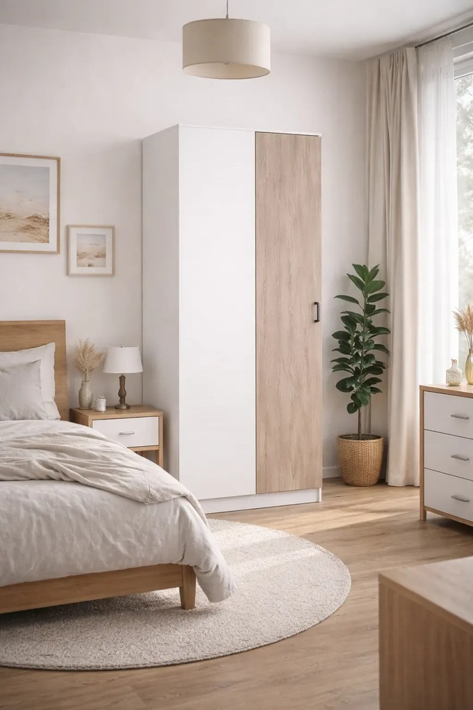 Narożna szafa uchylna biały + dąb sonoma W2-G72