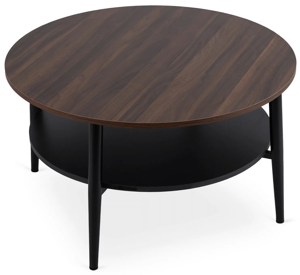 Stolik Kawowy Okrągły PAULO MAX 80 cm Orzech/Czarny Nowoczesny Loft