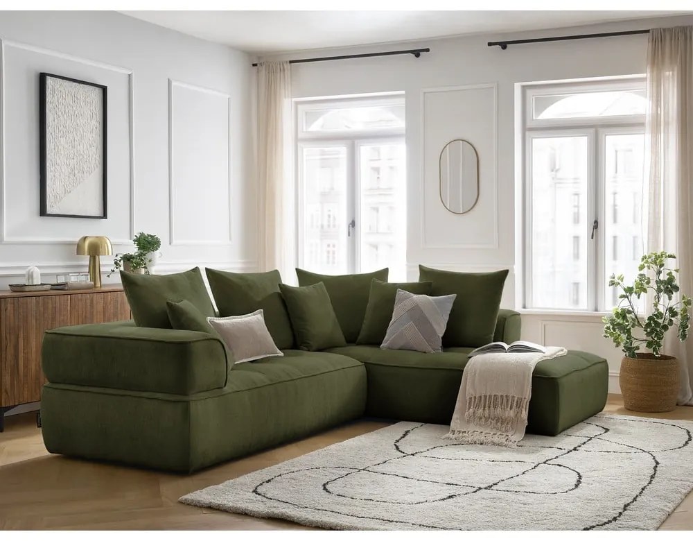 Zielony narożnik z tkaniny szenilowej (prawostronny/w kształcie litery L) Whesley – Bobochic Paris