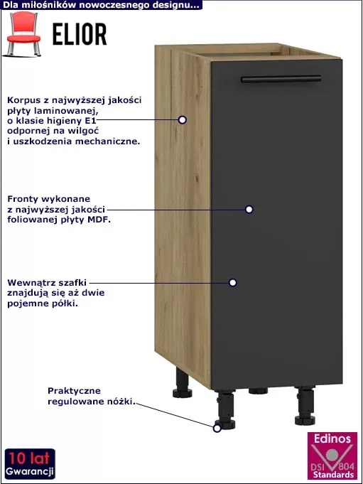 Wąska dolna szafka kuchenna dąb craft + antracyt - Vokres 5X
