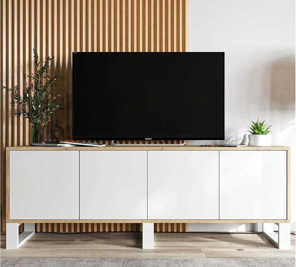 Szafka RTV NILA 8 150 dąb wotan/biały mat