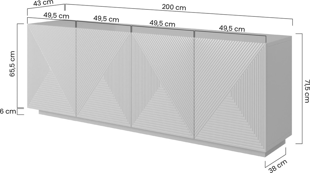 Komoda Asha 200 cm czterodrzwiowa na cokole - kaszmir