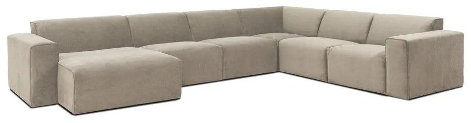 Beżowa sztruksowa sofa modułowa w kształcie litery "U" Scandic Sting, lewostronna