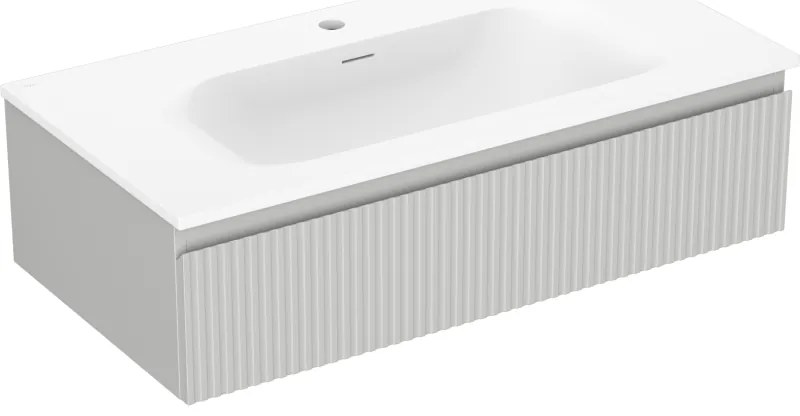 Mexen Rivel szafka łazienkowa 90 cm z umywalką Vela, 1 szuflada, ryflowana , szara mat/biała mat - 91A20-09023-1-BF62-W23M01