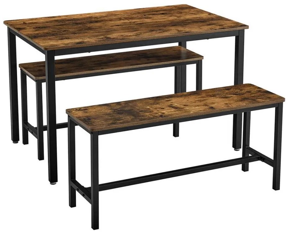 Zestaw stół barowy i 2x ławki TREVOR brązowy/czarny