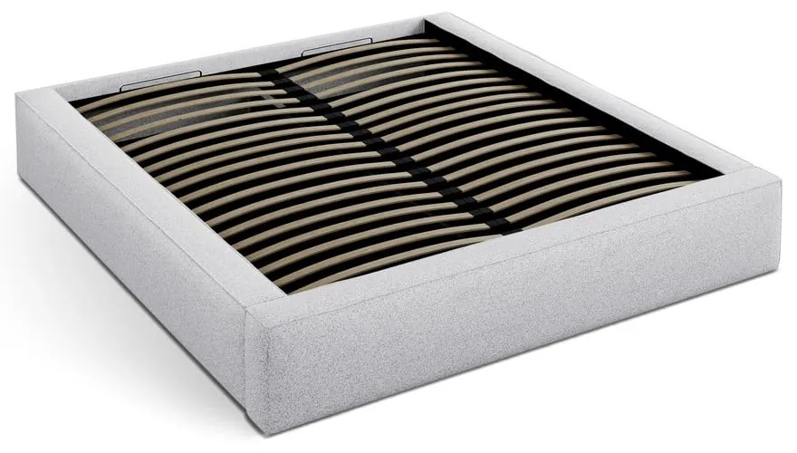 Jasnoszare tapicerowane łóżko dwuosobowe ze schowkiem i stelażem 200x200 cm Simon – Micadoni