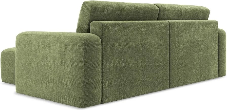Zielony rozkładany narożnik ze schowkiem z tkaniny szenilowej (prawostronny/z szezlongiem) Kona – Makamii