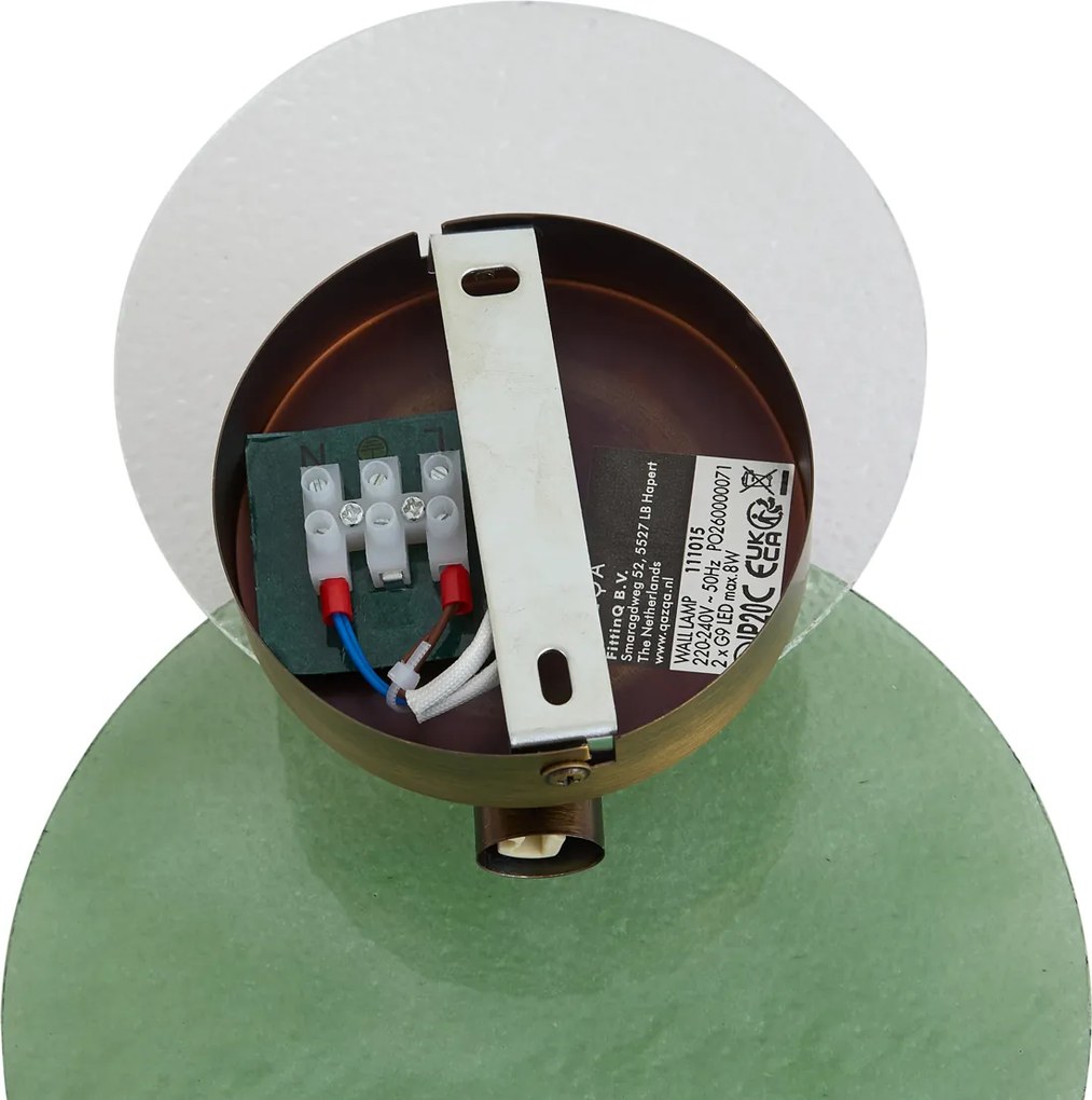 Lampa ścienna Art Deco ciemny brąz z zielonym i przezroczystym szkłem 2-punktowa - Text