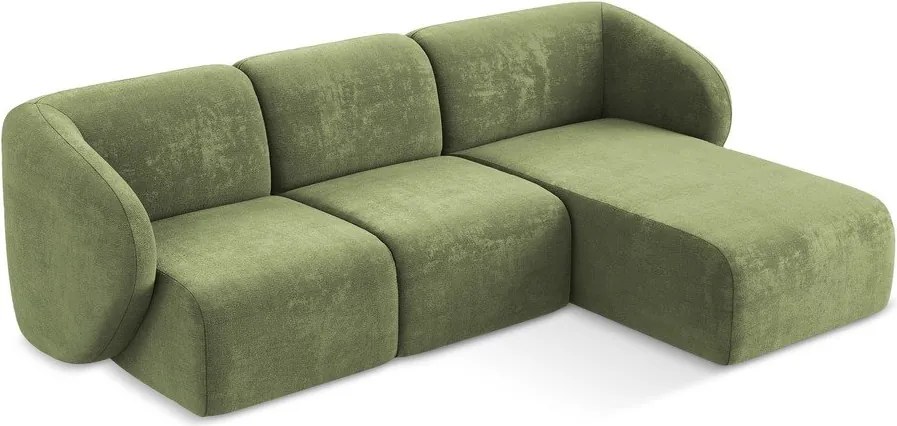 Zielony narożnik z tkaniny szenilowej (prawostronny/z szezlongiem) Lani – Makamii