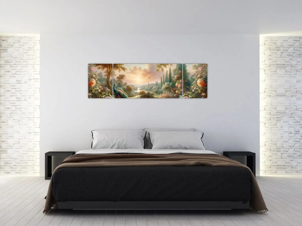 Obraz - Pawie w ogrodzie (170x50 cm)