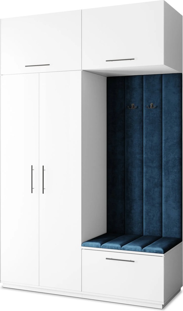 Masseno Garderoba REMA 150/240/60 cm Nowoczesna Szafa do Przedpokoju Biała, MONOLITH 77 (Niebieski)