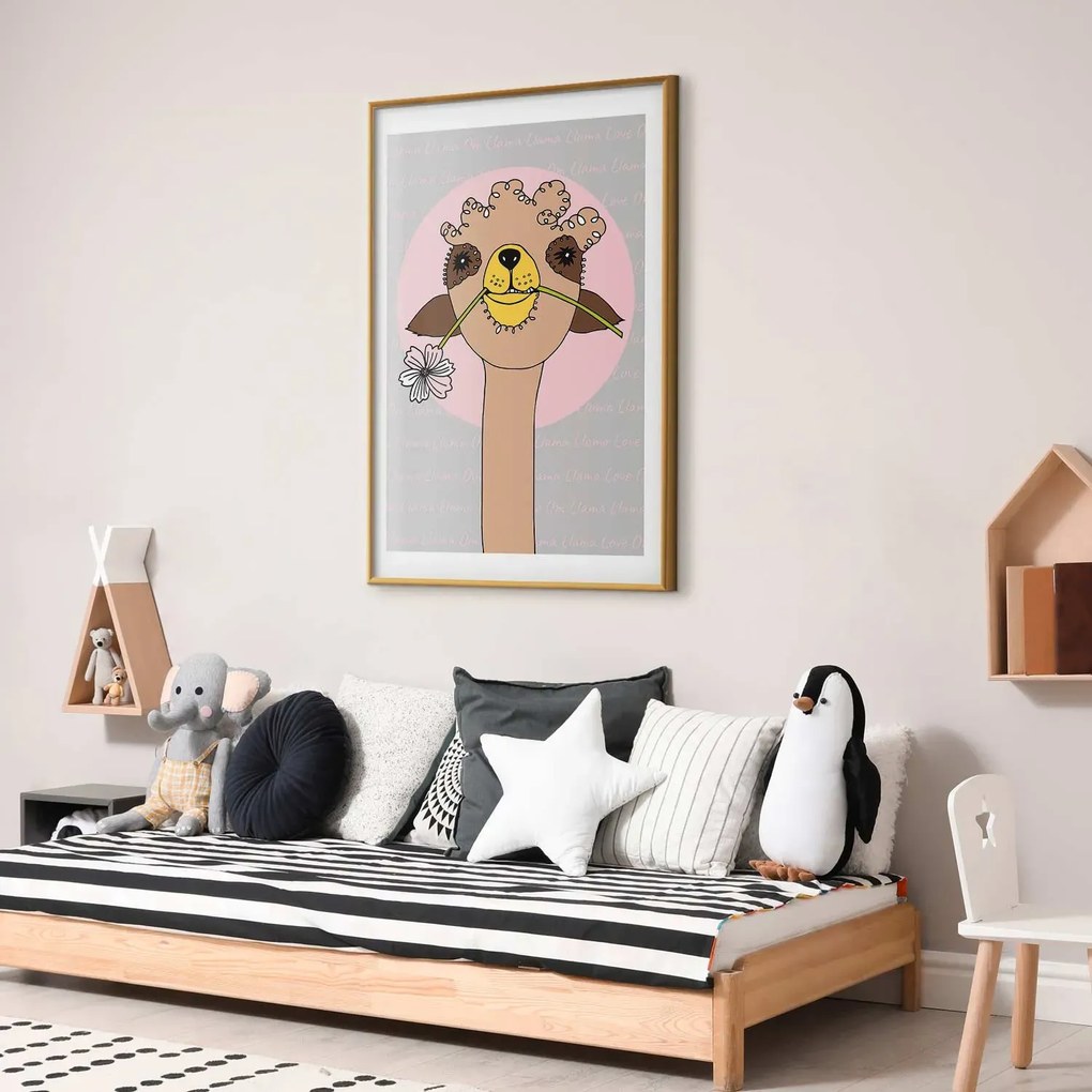 Plakat Wesoła lama 60x90 cm z ramą złotą z marginesem ARTGEIST B