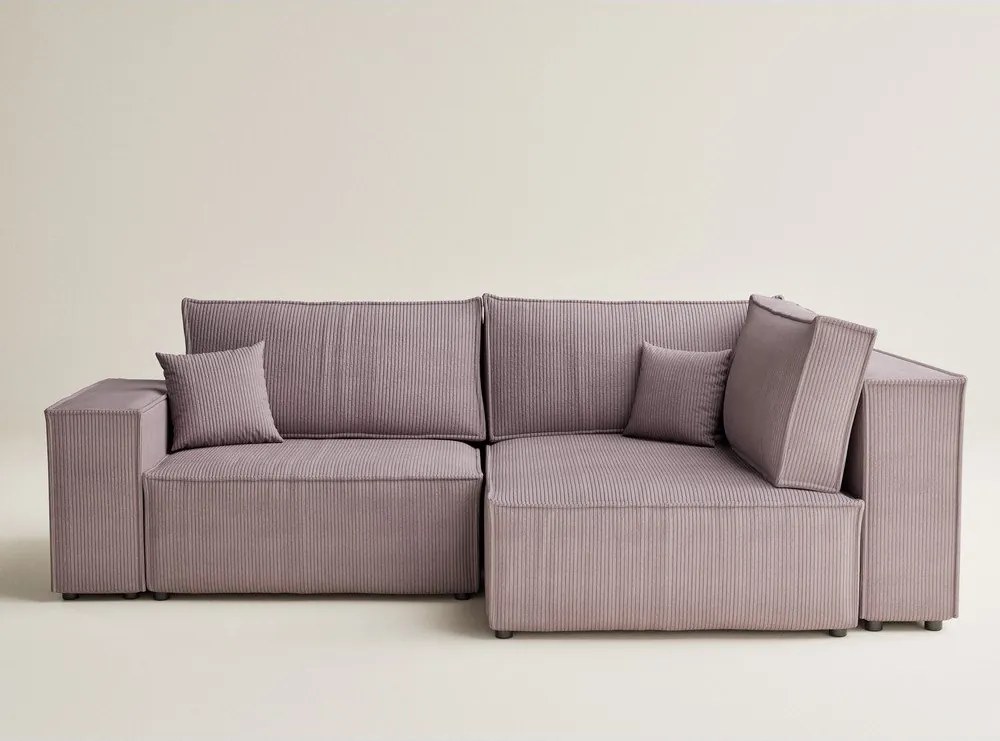 Fioletowy sztruksowy rozkładany/ze schowkiem narożnik (prawostronny/w kształcie litery L) Tonga – Maison de Rêve