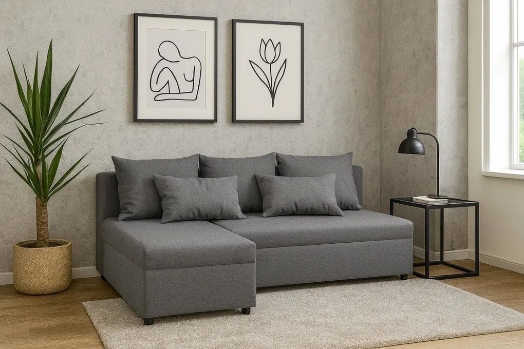 Narożnik o klasycznym wyglądzie do salonu z funkcją spania - Felix, jasnoszary - Sawana 21, lewy