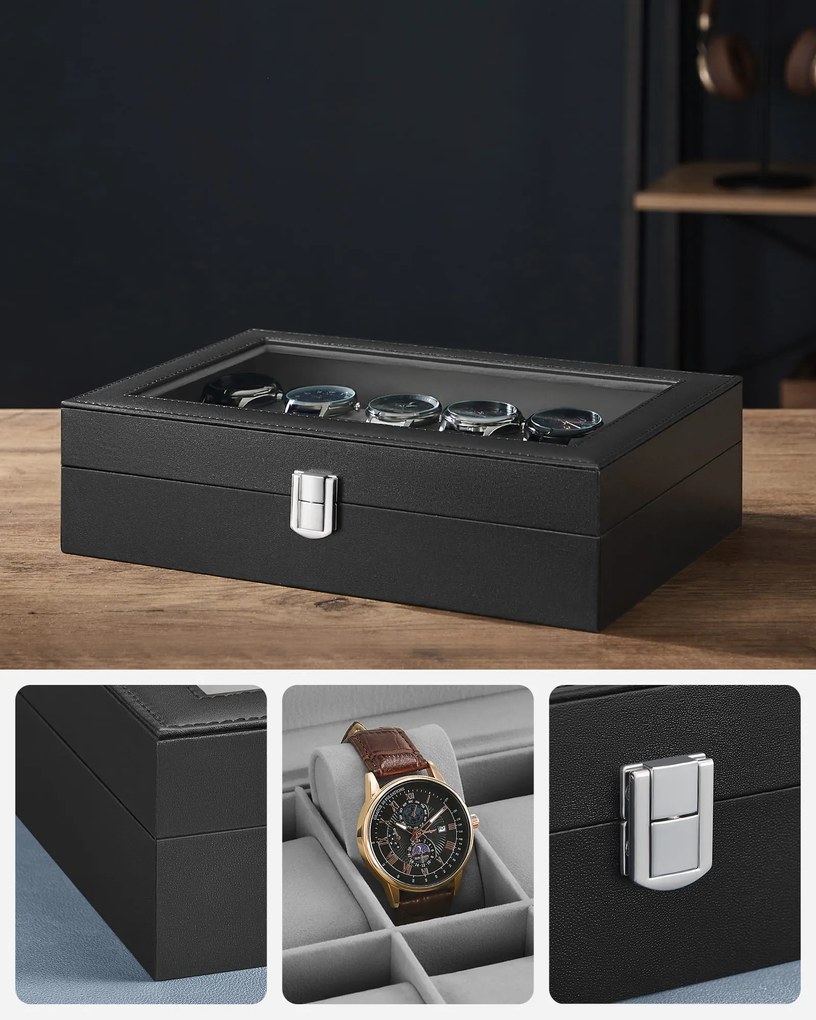 Kasetka na zegarki 12 sztuka, Czarna, Elegancka JWB12BK